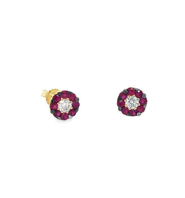 14KT YELLOW GOLD RUBY AND DIAMOND EARRING