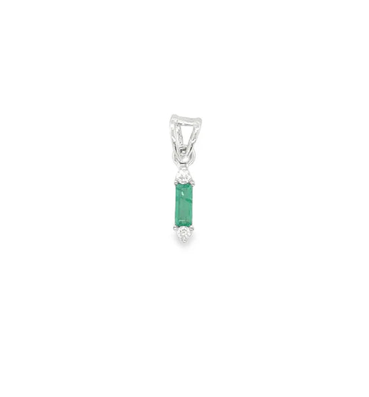 18KT WHITE GOLD DIAMOND AND EMERALD PENDENT