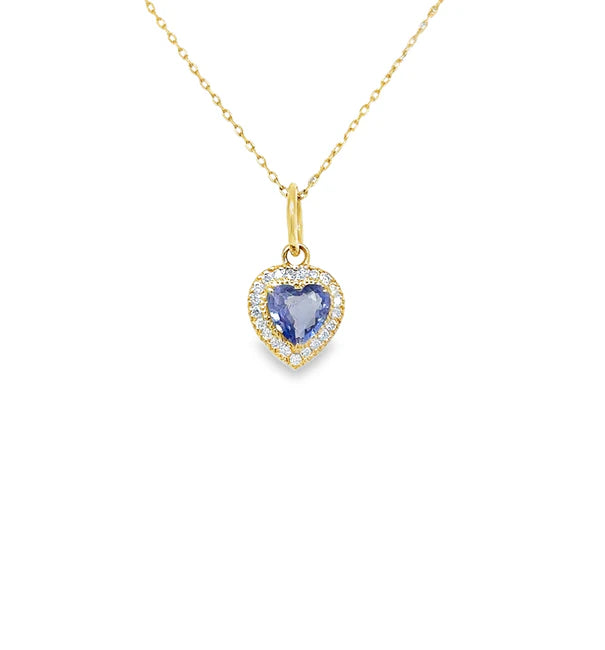 14KT YELLOW GOLD HEART PENDANT WITH SAPPHIRE AND DIAMONDS
