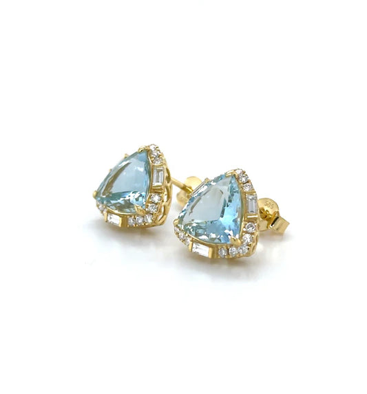 14KT YELLOW GOLD AQUAMARINE WITH DIAMONDS EARRING