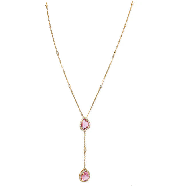 14KT YELLOW GOLD DIAMOND/PINK SAPPHIRE ROSE CUT NECKLACE