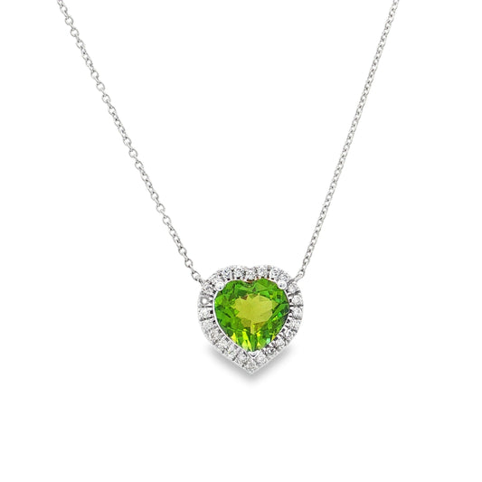 14KT WHITE GOLD GREEN TOURMALINE AND DIAMOND NECKLACE