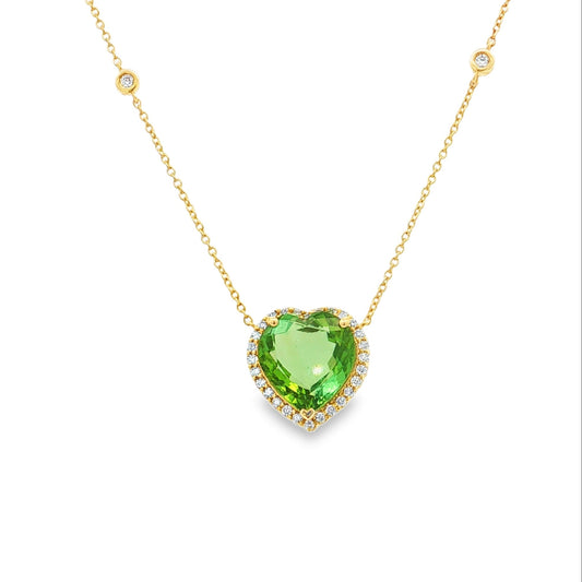 14KT YELLOW GOLD GREEN TOURMALINE AND DIAMOND NECKLACE