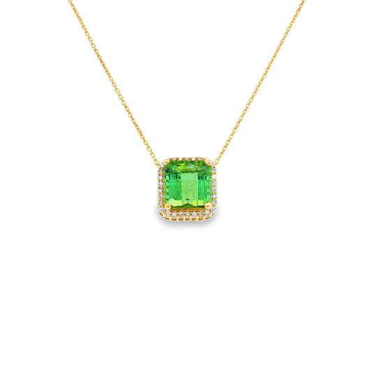 14KT YELLOW GOLD GREEN TOURMALINE AND DIAMOND NECKLACE