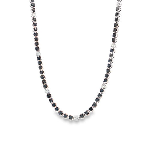14KT WHITE GOLD BLACK AND WHITE DIAMOND TENNIS NECKLACE