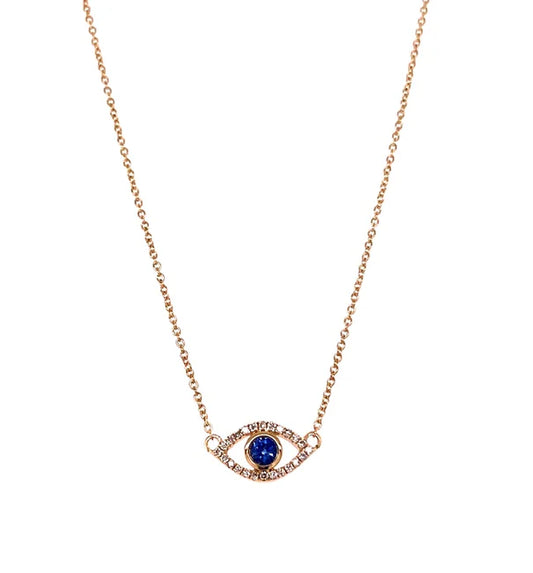 14KT GOLD EVIL EYE BLUE SAPPHIRE PENDANT WITH DIAMONDS