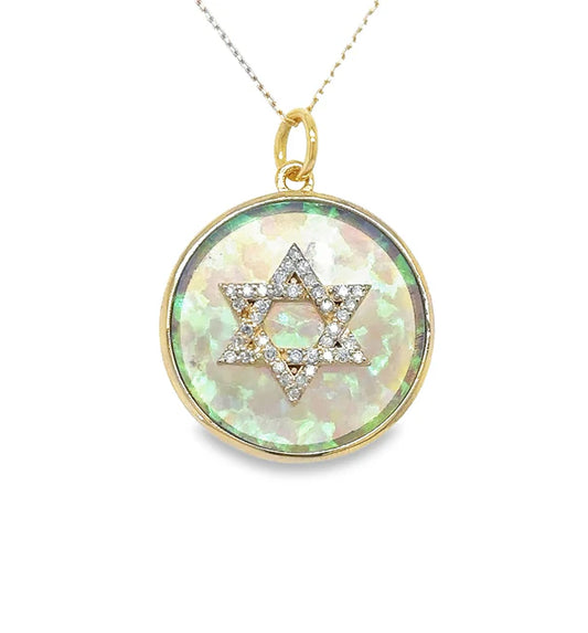 14KT YELLOW GOLD OPAL STAR PENDANT WITH DIAMONDS
