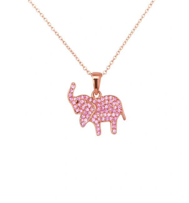 14KT ROSE GOLD ELEPHANT PINK SAPPHIRE PENDANT