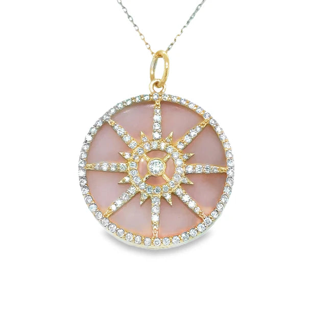 14KT YELLOW GOLD PINK OPAL PENDANT WITH DIAMONDS