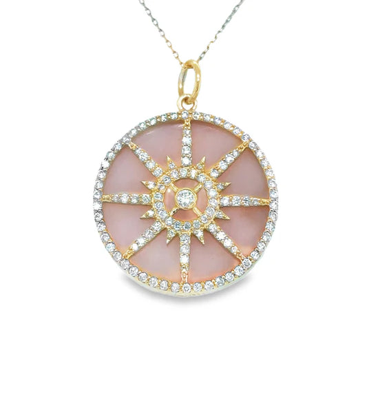 14KT YELLOW GOLD PINK OPAL PENDANT WITH DIAMONDS