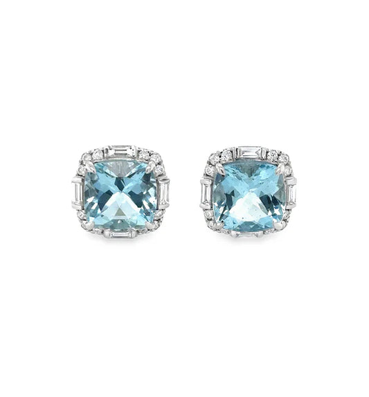 14KT WHITE GOLD AQUAMARINE AND DIAMONDS EARRING