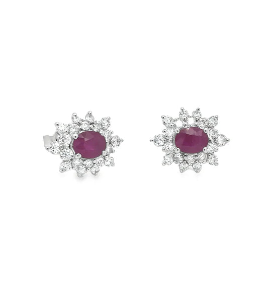 18KT WHITE GOLD RUBY AND DIAMONDS EARRING