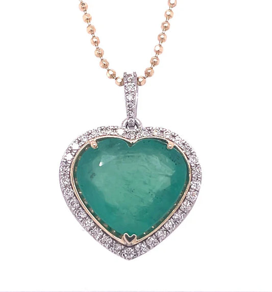 14KT GOLD DIAMOND/ EMERALD HEART SHAPE PENDANT