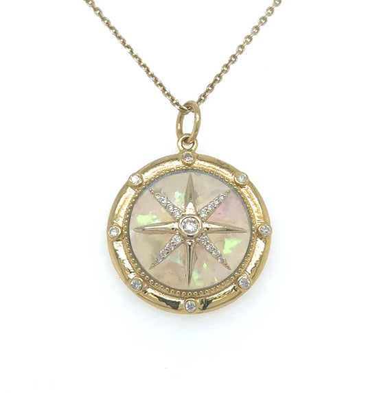 14KT YELLOW GOLD HYDRO OPAL COMPASS PENDENT WITH DIAMONDS
