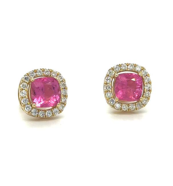 14K YELLOW GOLD PINK TOURMALINE AND DIAMONDS EARRING