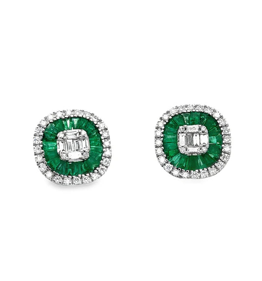 14KT WHITE GOLD EMERALD AND DIAMONDS EARRING