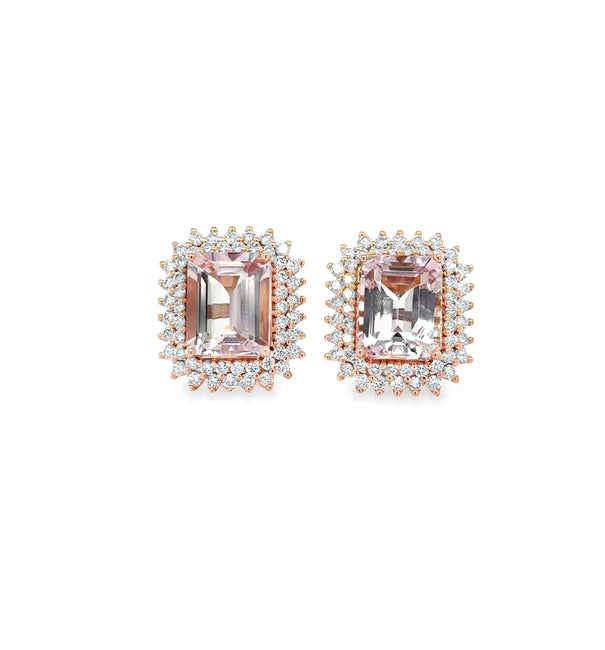 14KT ROSE GOLD MORGANITE AND DIAMONDS EARRING