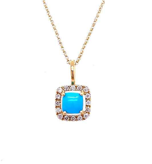 14KT GOLD TURQUOISE CUSHION PENDANT 5MM