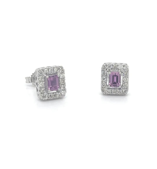 14KT WHITE GOLD PINK SAPPHIRE AND DIAMONDS EARRING