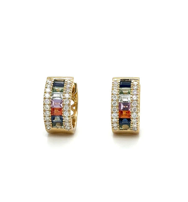 14KT YELLOW GOLD MULTI SAPPHIRE AND DIAMONDS EARRING