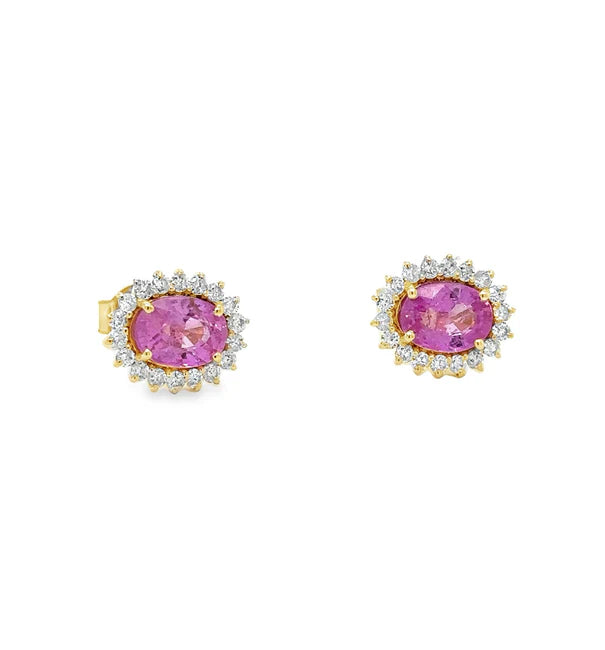 14KT YELLOW GOLD PINK SAPPHIRE AND DIAMONDS EARING