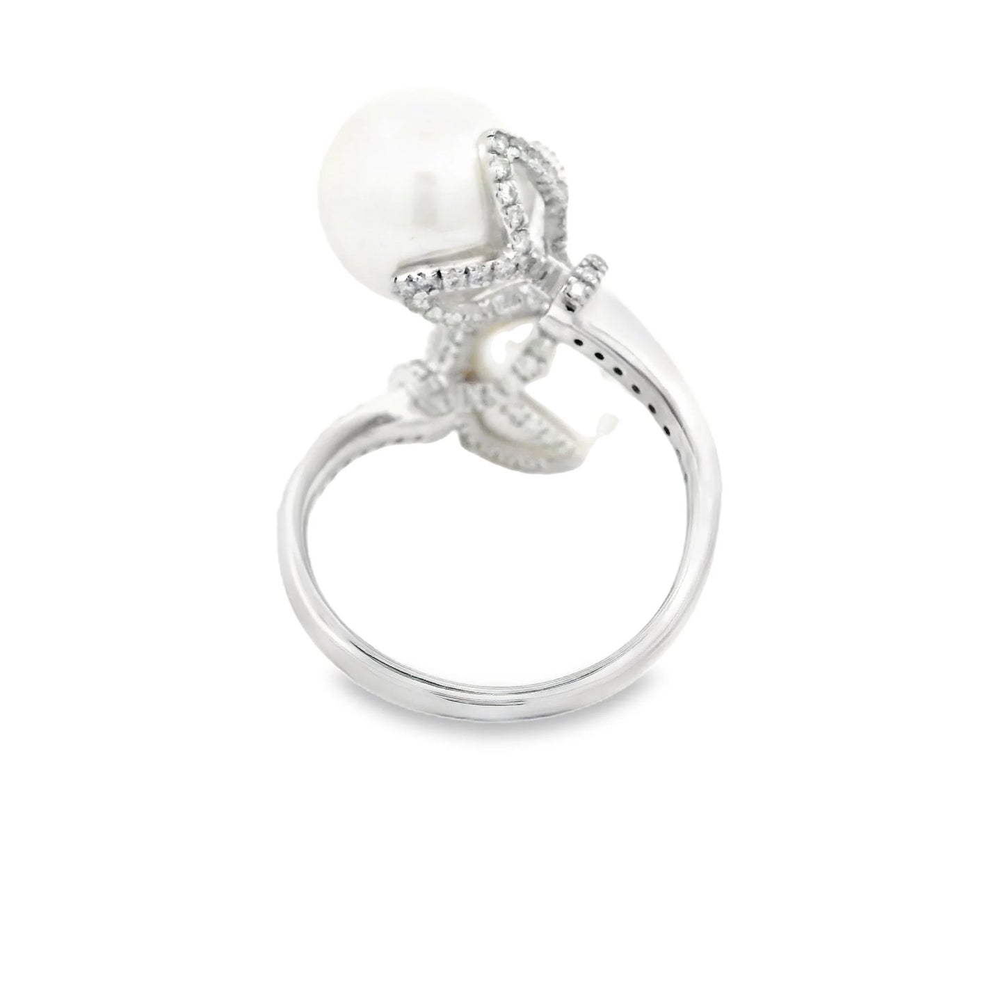 14KT WHITE GOLD FRESH WATER PEARL AND DIAMOND RING