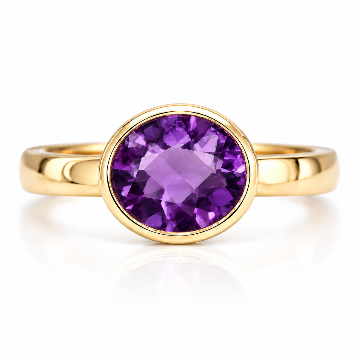 14K YG BEZEL SET AMETHYST STONE RING