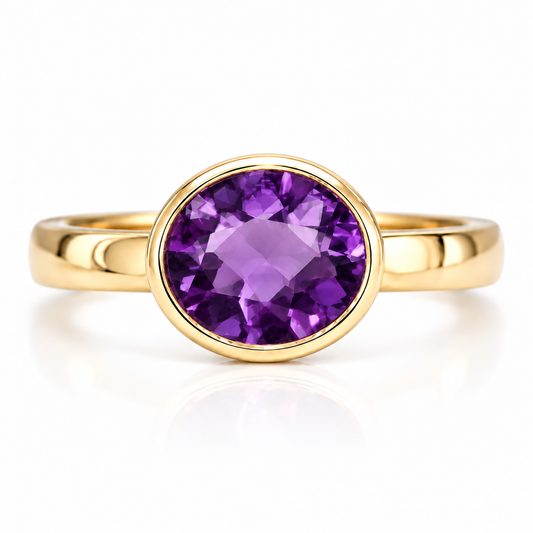 14K YG BEZEL SET AMETHYST STONE RING