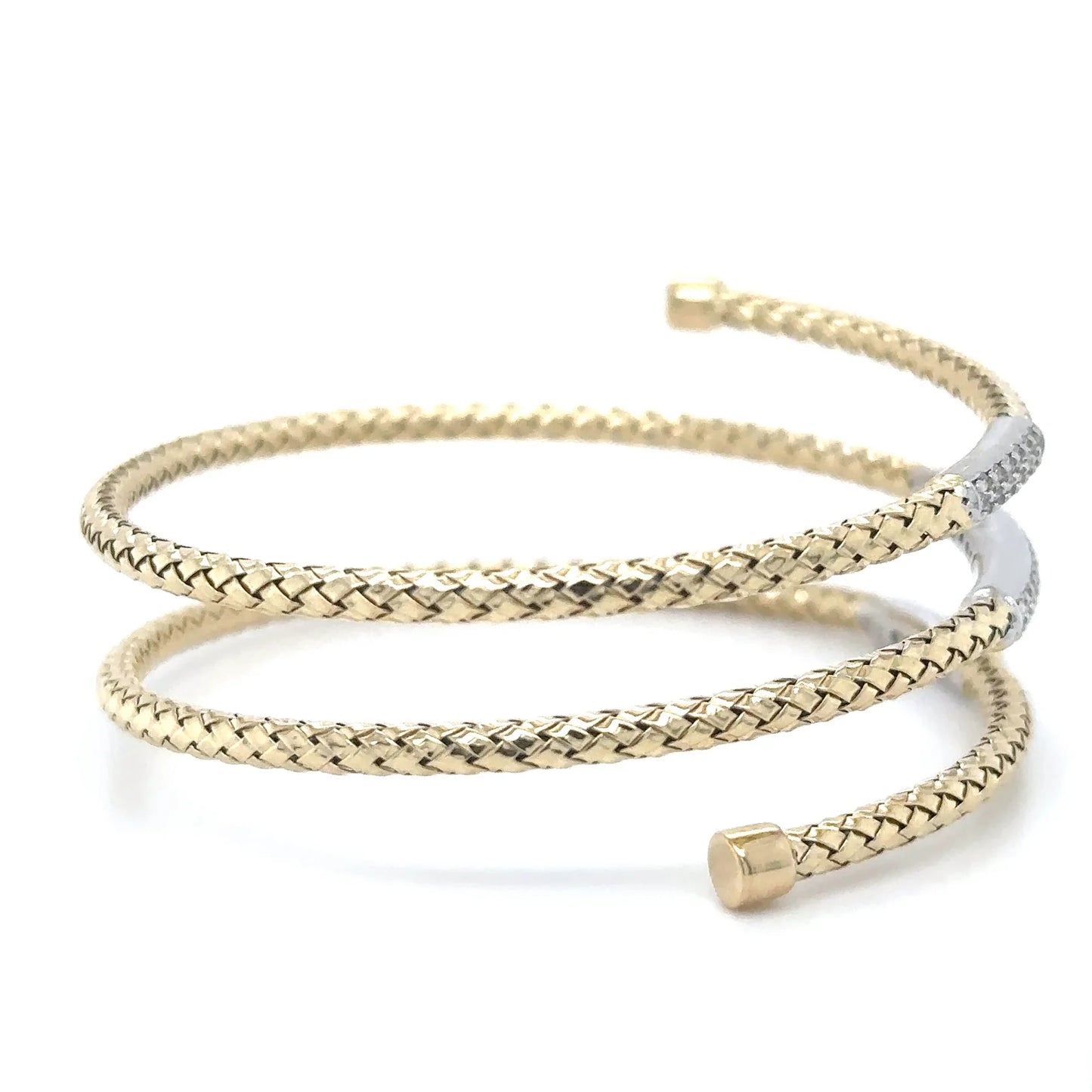 14KT ITALIAN YELLOW GOLD DIAMOND FLEXIBLE BANGLE