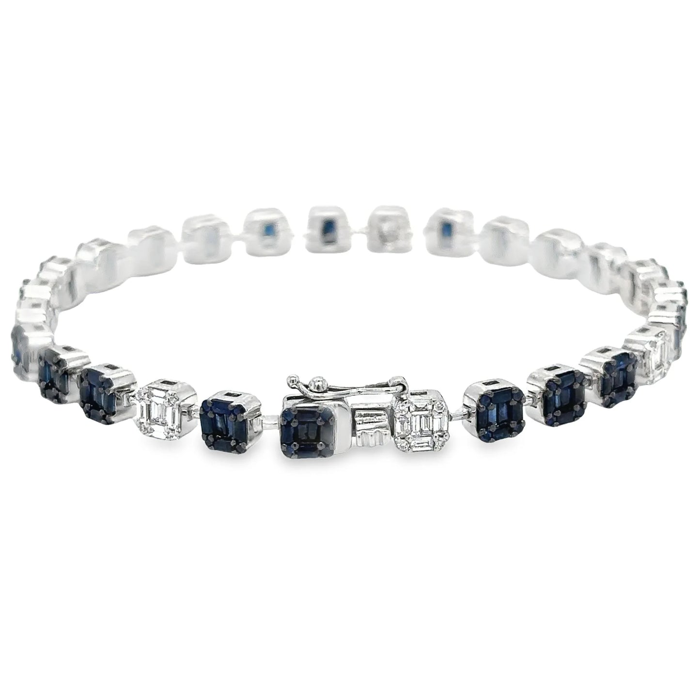 14KT WHITE GOLD SAPPHIRE AND DIAMONDS TENNIS BRACELET