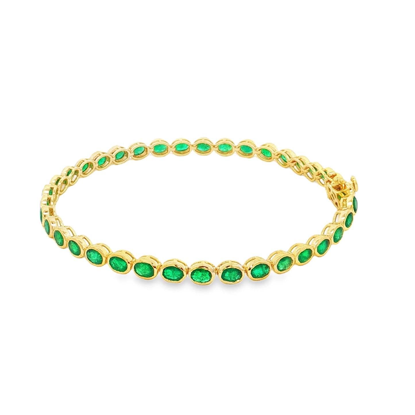 14KT YELLOW GOLD OVAL SHAPE BEZELED EMERALD BRACELET