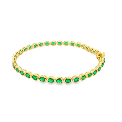 14KT YELLOW GOLD OVAL SHAPE BEZELED EMERALD BRACELET