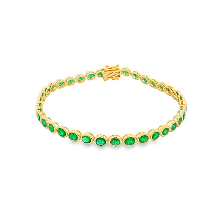 14KT YELLOW GOLD OVAL SHAPE BEZELED EMERALD BRACELET