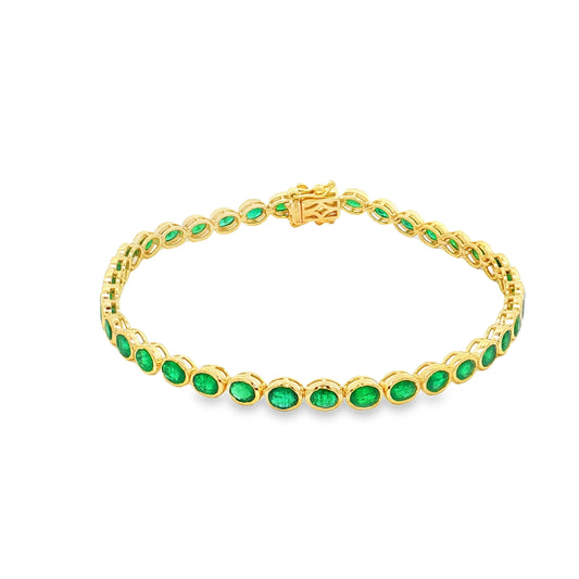 14KT YELLOW GOLD OVAL SHAPE BEZELED EMERALD BRACELET