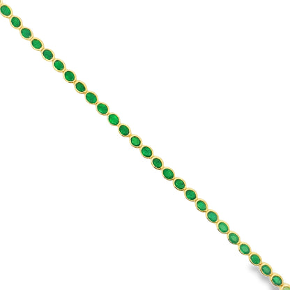 14KT YELLOW GOLD OVAL SHAPE BEZELED EMERALD BRACELET