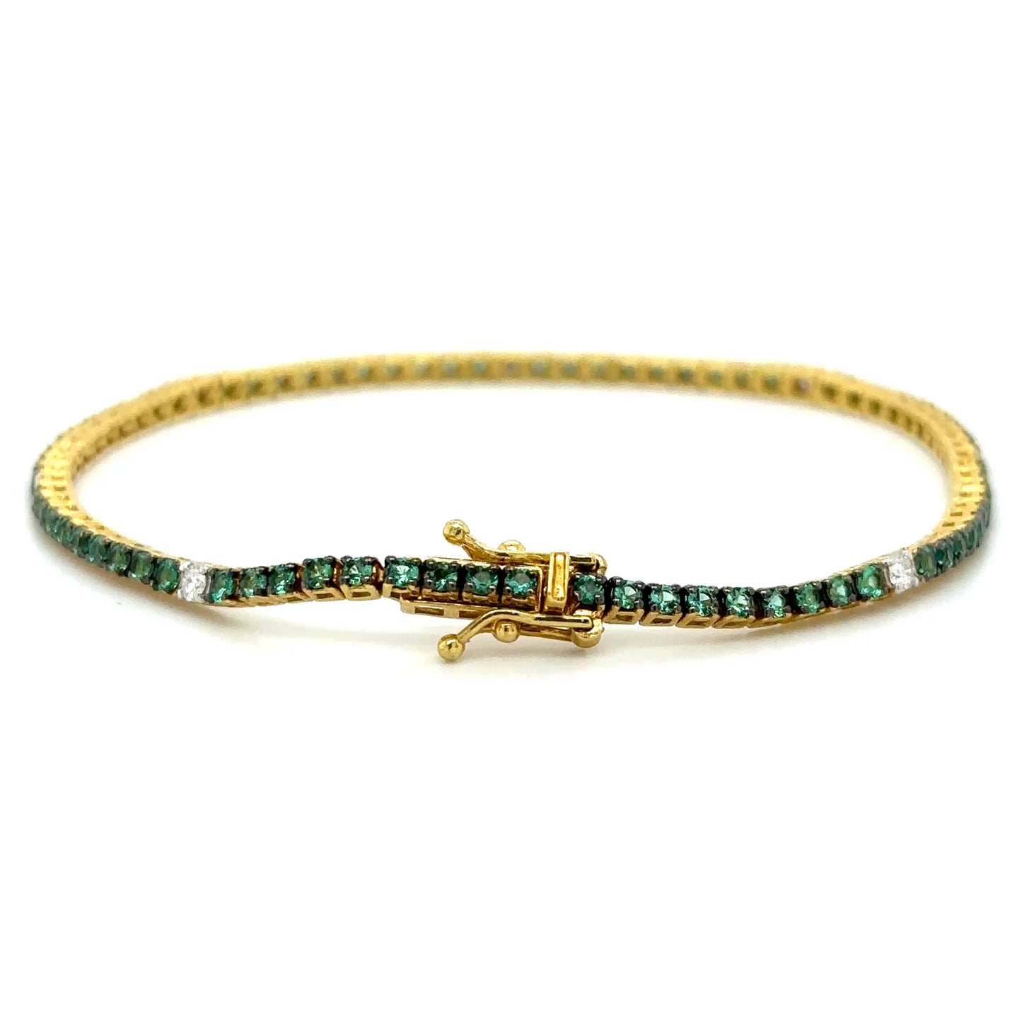 18K YELLOW GOLD EMERALD AND DIAMOND TENNIS BRACELET