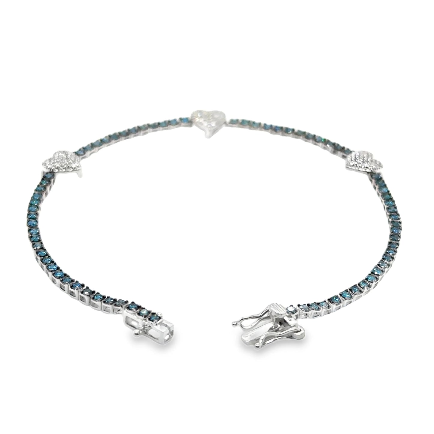 14KT GOLD BLUE DIAMONDS AND DIAMONDS HEART TENNIS BRACELET