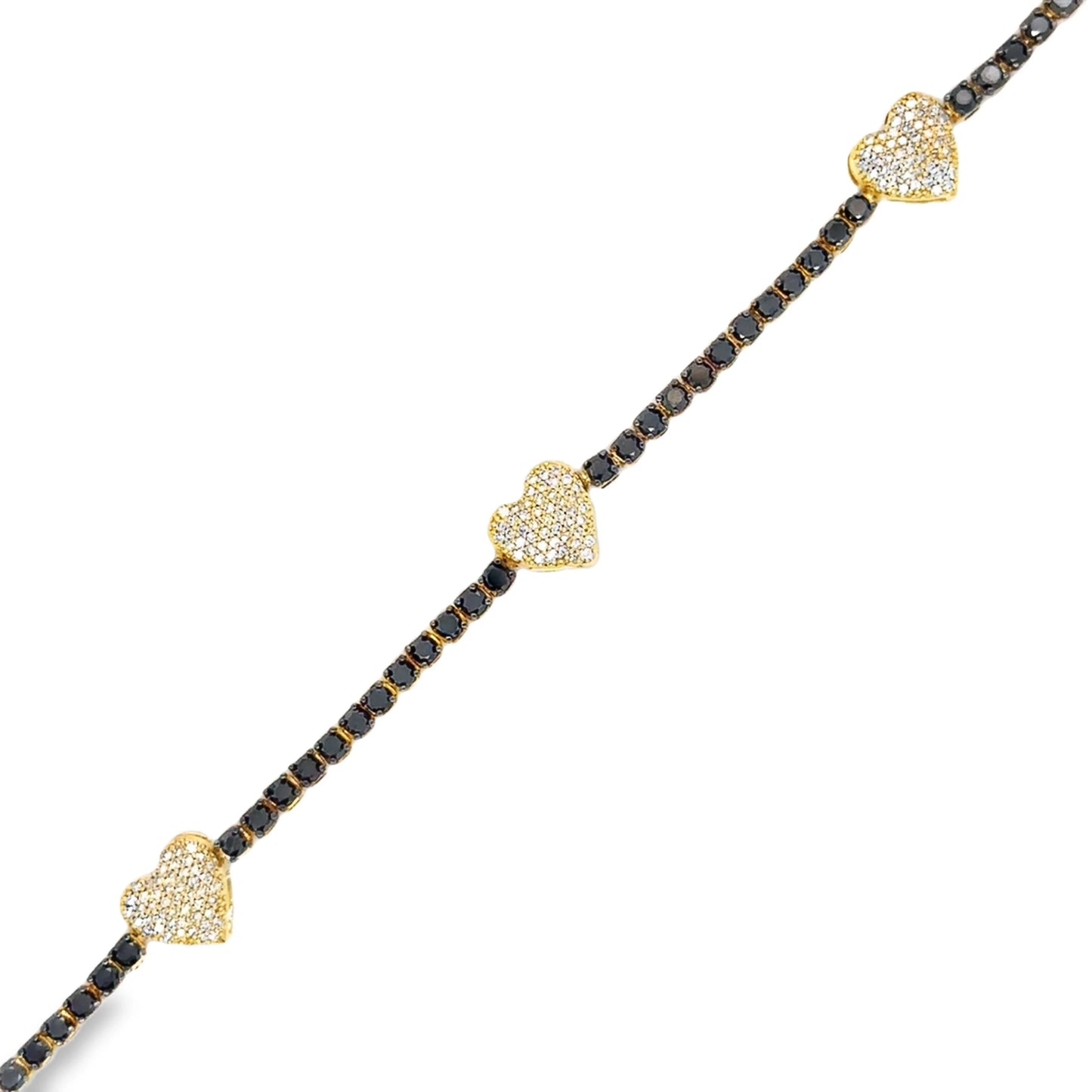 14KT GOLD BLACK DIAMONDS AND DIAMONDS HEART TENNIS BRACELET