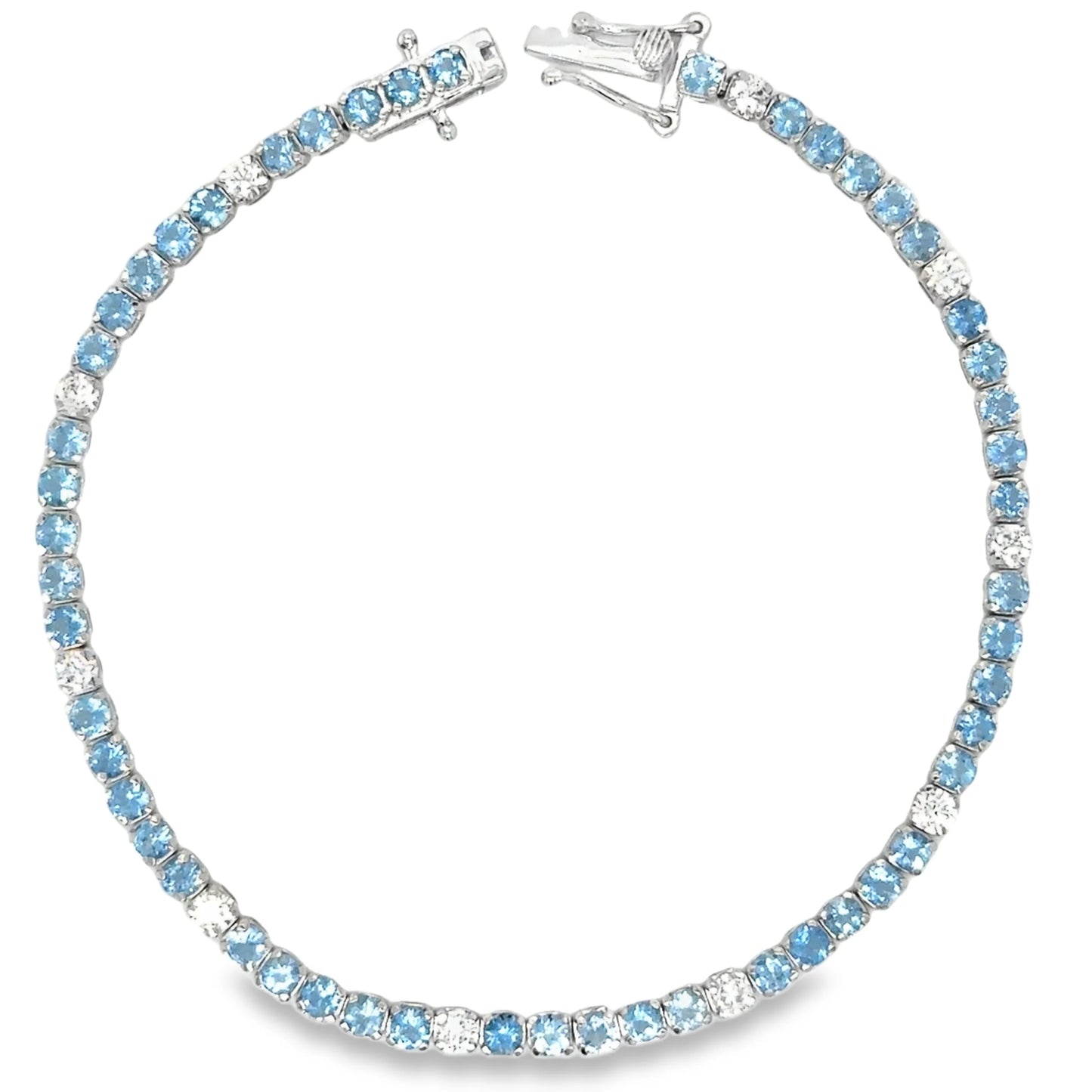14KT GOLD BLUE AQUAMARINE AND DIAMOND TENNIS BRACELET