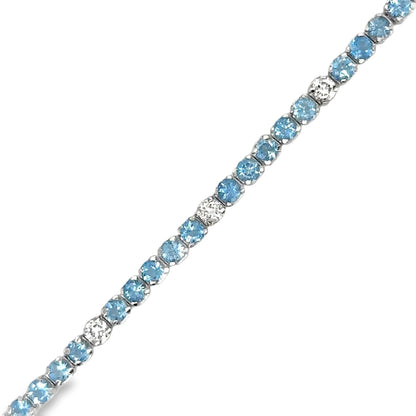 14KT WHITE GOLD BLUE AQUAMARINE AND WHITE DIAMOND TENNIS BRACELET