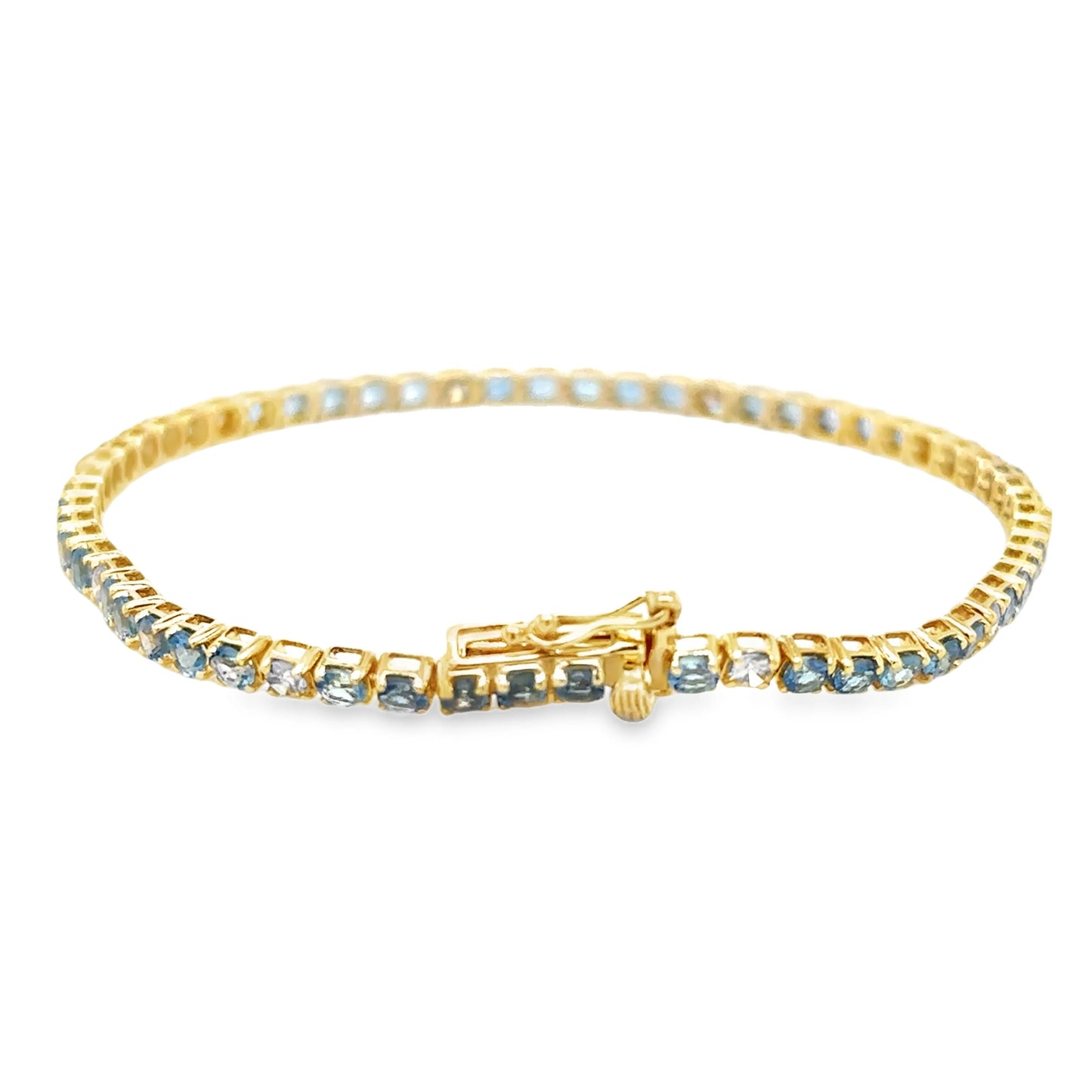 14KT GOLD BLUE AQUAMARINE AND DIAMOND TENNIS BRACELET