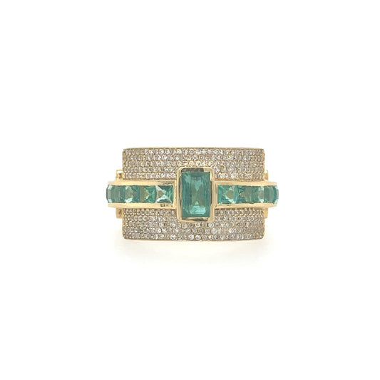 YELLOW GOLD EMERALD RING WITH DIAMONDS