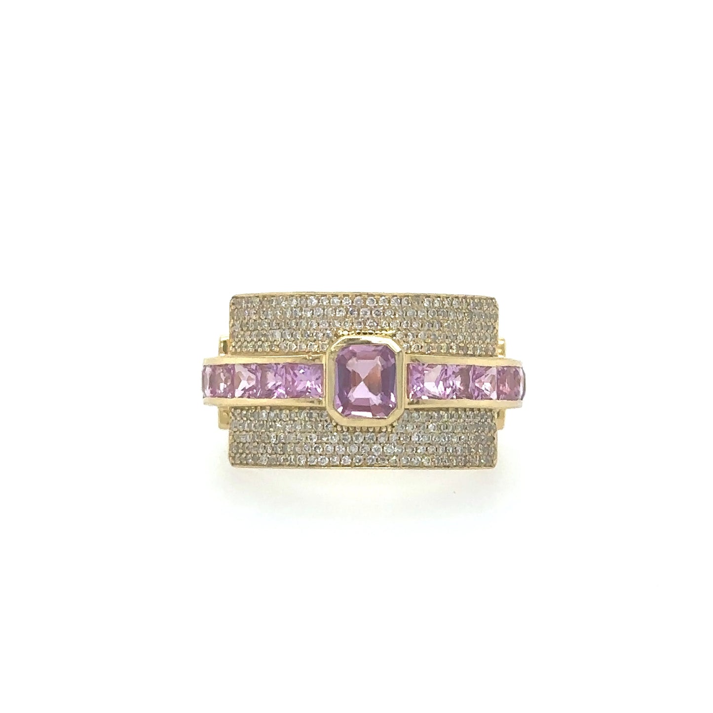 YELLOW GOLD PINK SAPPHIRE RING WITH DIAMONDS