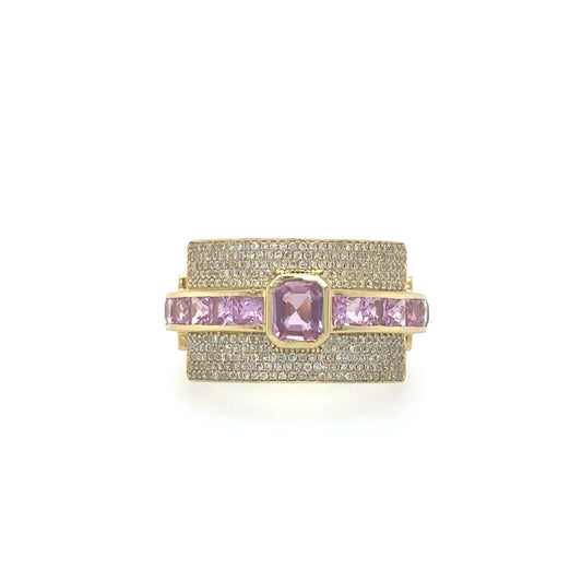 YELLOW GOLD PINK SAPPHIRE RING WITH DIAMONDS