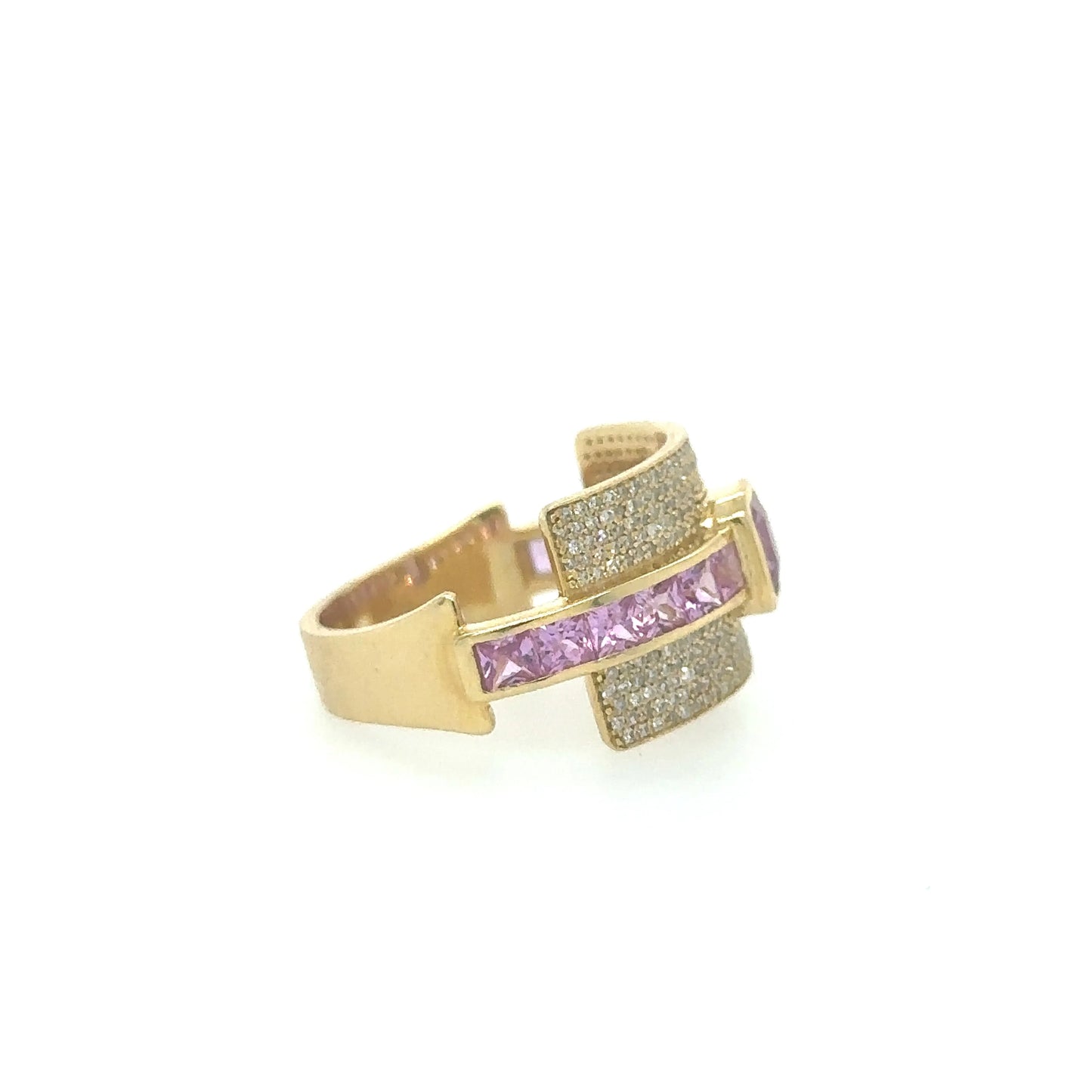 YELLOW GOLD PINK SAPPHIRE RING WITH DIAMONDS
