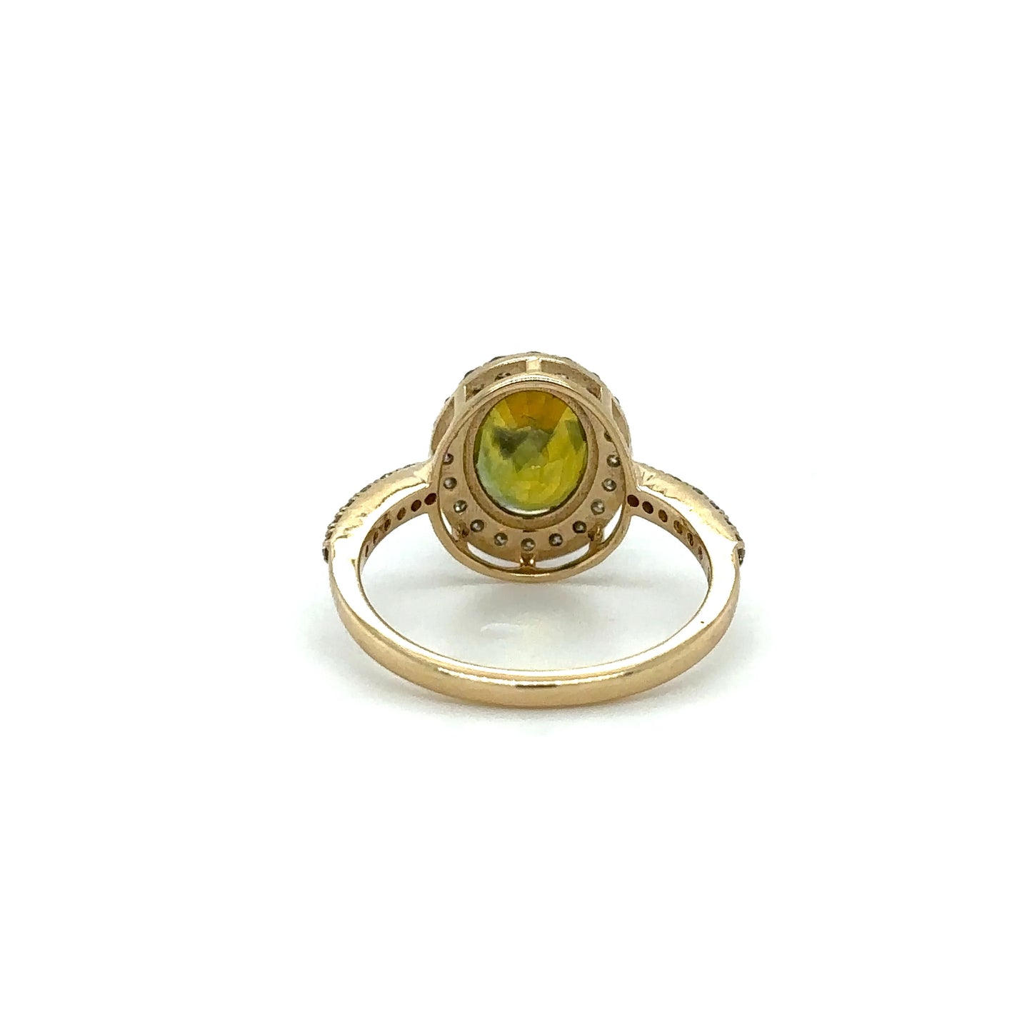 14KT YELLOW GOLD TILT SAPPHIRE RING WITH DIAMONDS