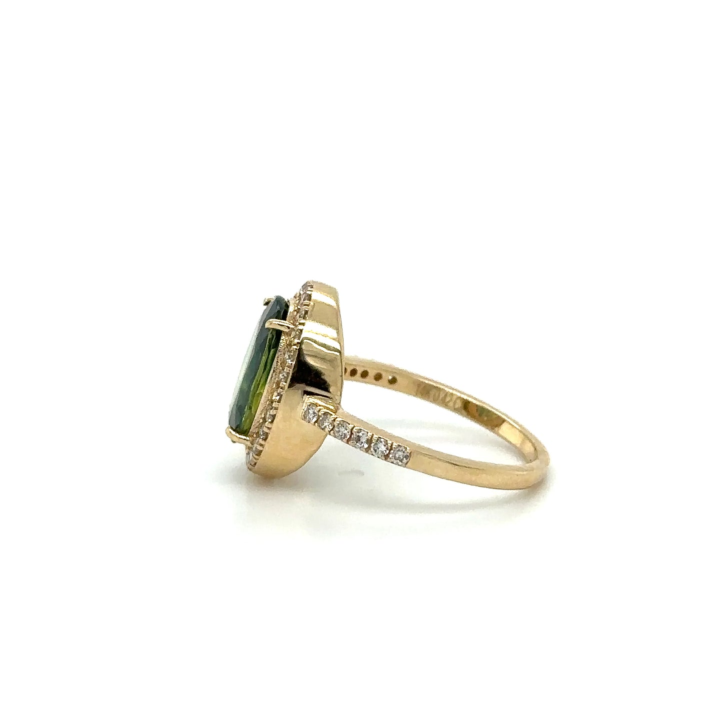 14KT YELLOW GOLD TILT SAPPHIRE RING WITH DIAMONDS