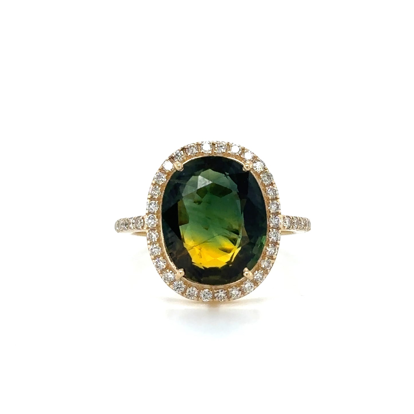YELLOW GOLD TILT SAPPHIRE RING WITH DIAMONDS