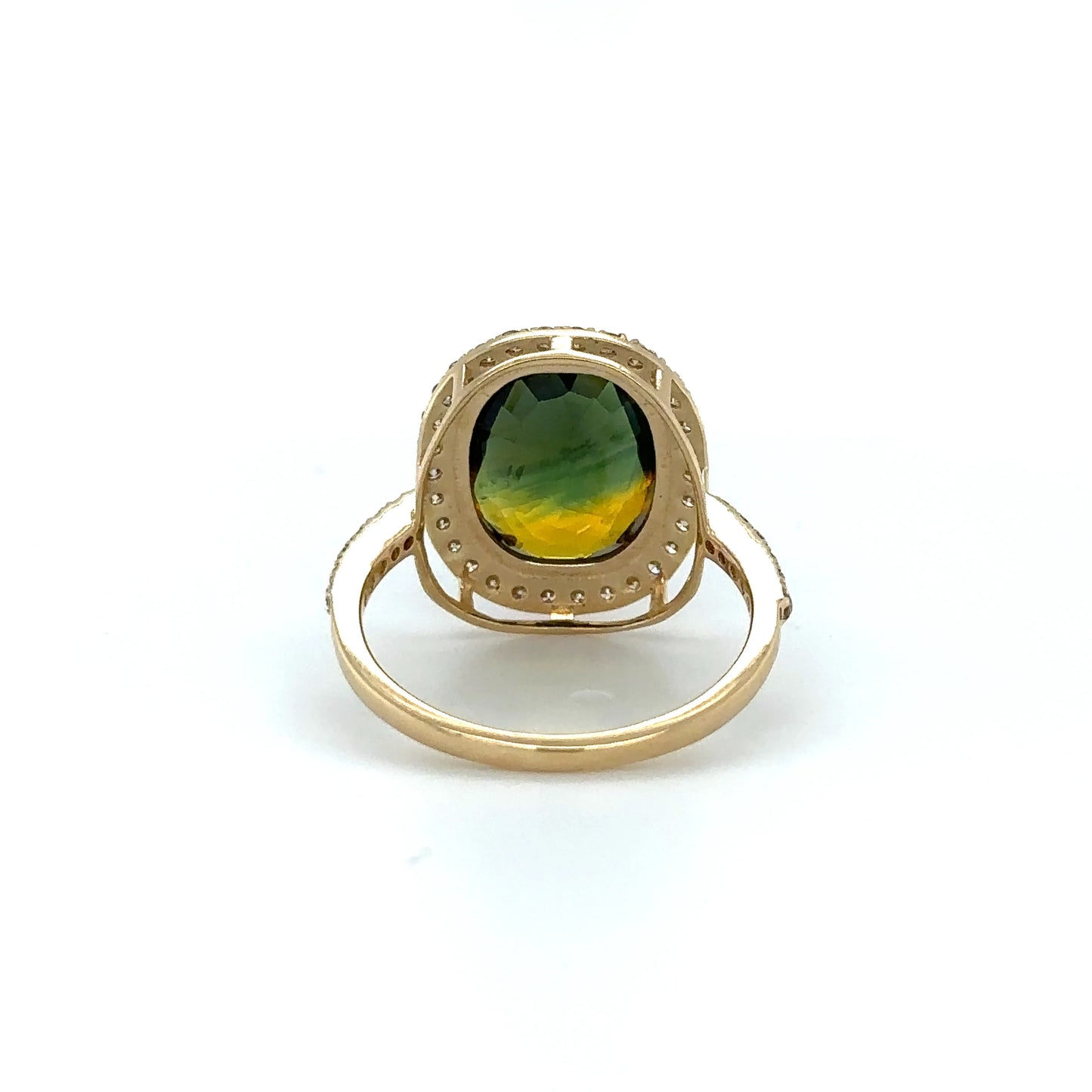YELLOW GOLD TILT SAPPHIRE RING WITH DIAMONDS