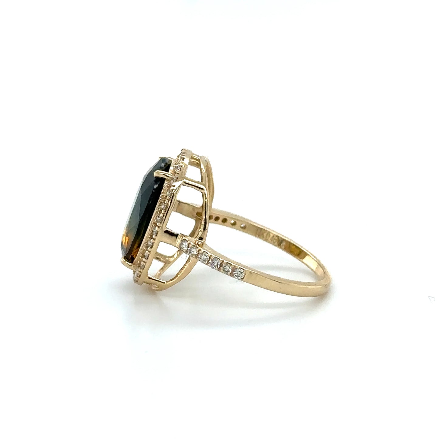 YELLOW GOLD TILT SAPPHIRE RING WITH DIAMONDS